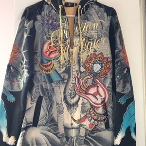 Colorful Christian Audigier full Zip Jacket with rhinestone